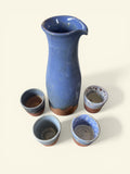 Jarra Pisco Sour Gres Azul Cobalto + 4 Vasos — Set Encuentro
