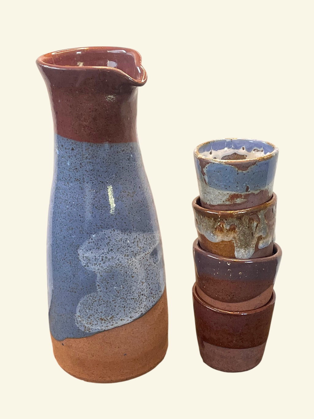 Jarra Pisco Sour Gres Azul Cobalto + 4 Vasos — Set Encuentro