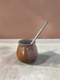 Mate Caldera Matera Rob® #2 — cerámica gres cuero oscuro con bombilla, acabado brillante, hecho a mano, 250 ml, Matera Rob®
